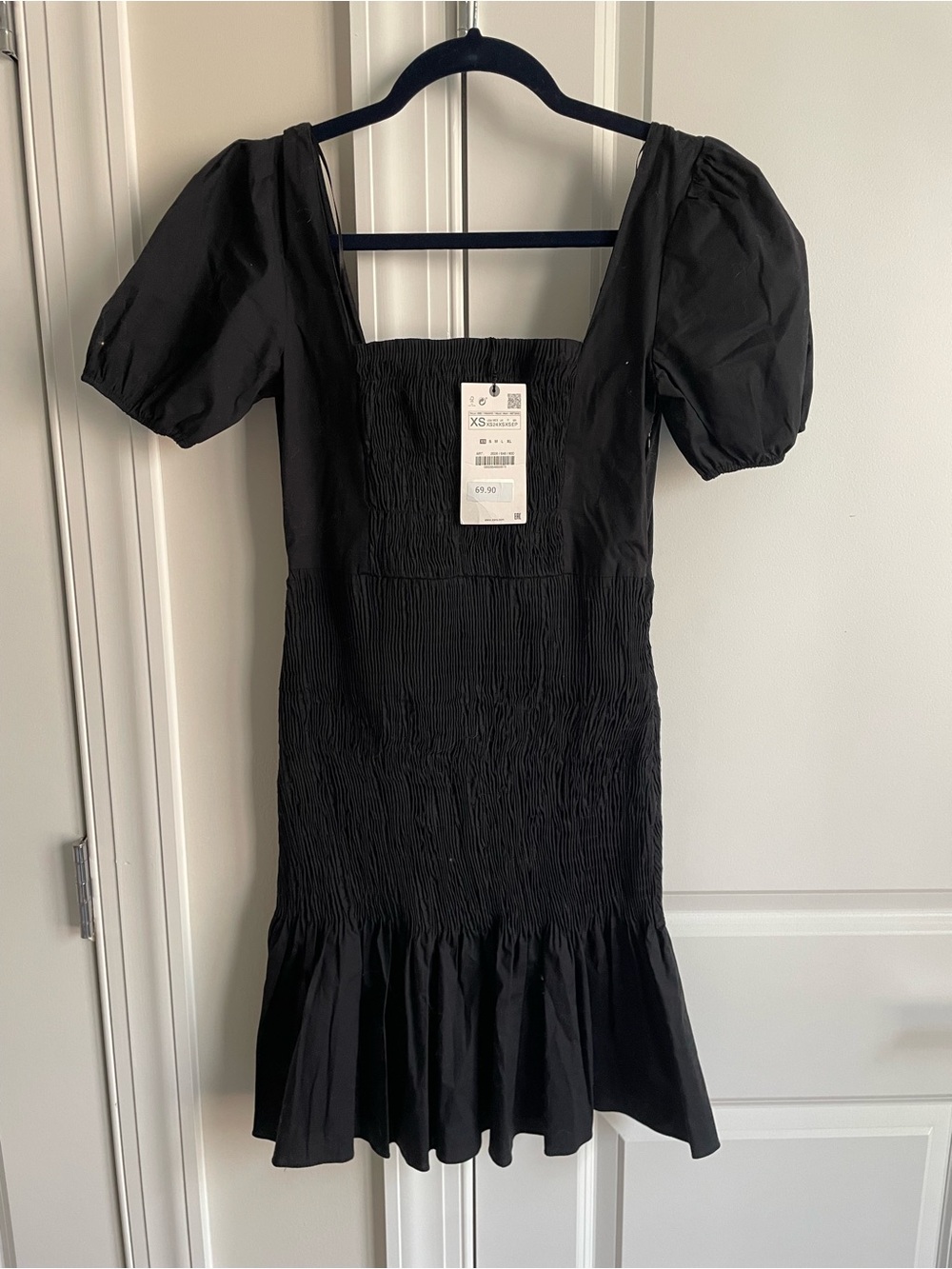 Zara Shirred Puff Sleeve Mini Dress